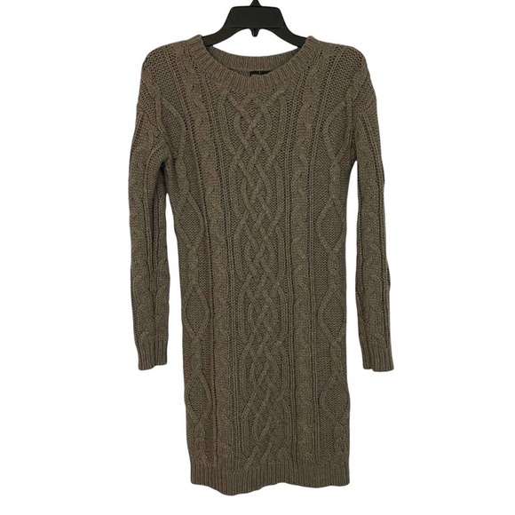MODA INTERNATIONAL | Taupe Long Sleeve Cable Knit Wool Blend Sweater Dress - Picture 16 of 16